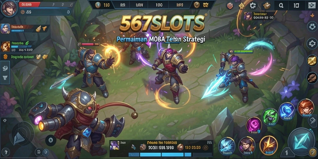 Tampilan gameplay seru dalam pertempuran MOBA.