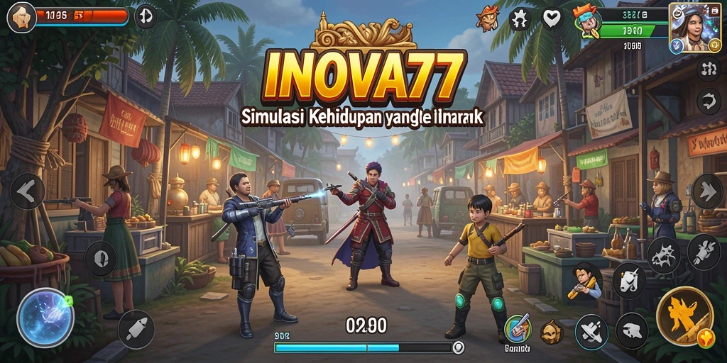 Tangkapan layar gameplay INOVA77 menampilkan interaksi sosial dan aktivitas sehari-hari yang seru.