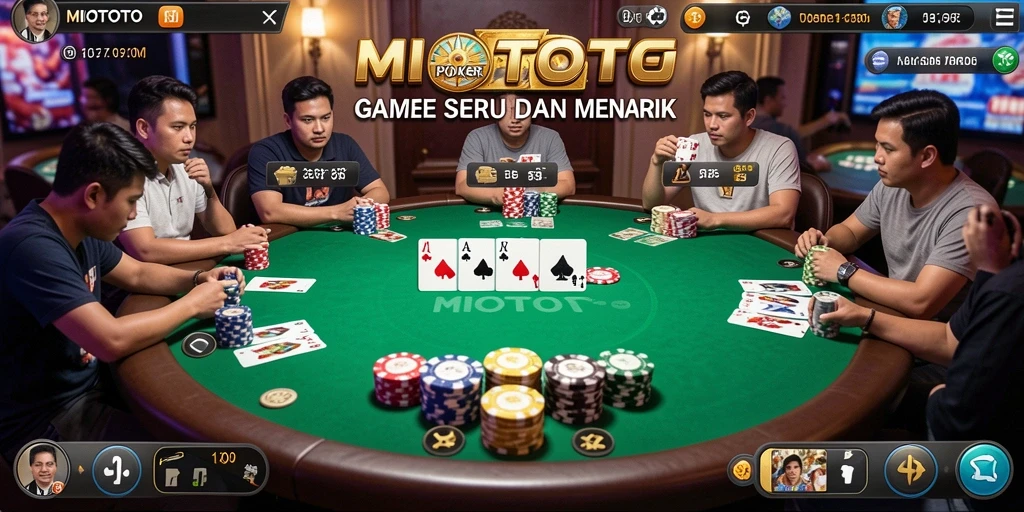 Gameplay MIOTOTO menampilkan sesi poker yang mendebarkan dan penuh aksi.