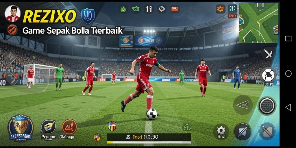 Tampilan gameplay seru dari REZIXO dengan aksi sepak bola yang mendebarkan.