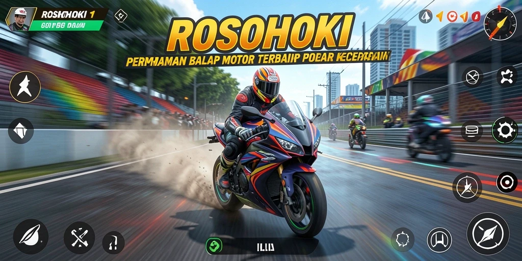 Tampilan gameplay seru dari ROSOHOKI saat berbalap di lintasan.