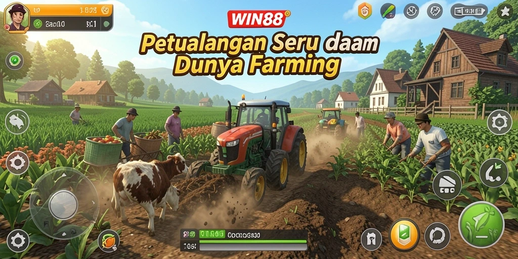 Tangkapan layar gameplay WIN88 menunjukkan aktivitas pertanian yang mendebarkan.